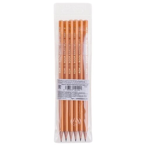 Набор чернографитных карандашей, KOH-I-NOOR, 6 шт/уп, 2B-2H, заточенные, шестигранные, в ПВХ упаковке от компании М.Видео - фото 1
