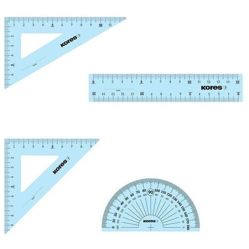 Набор чертежный Kores (линейка 15 см, транспортир 10 см, 2 треугольника 12 см), 1337956 от компании М.Видео - фото 1
