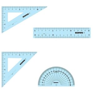 Набор чертежный Kores (линейка 15 см, транспортир 10 см, 2 треугольника 12 см), 1337956