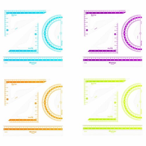 Набор чертежный малый Berlingo "Color" (треуг. 2шт, линейка 15см, транспортир), прозрачный, 3 штуки от компании М.Видео - фото 1
