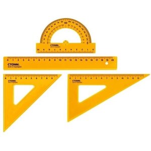 Набор чертежный Стамм средний (линейка 20 см, 2 треугольника, транспортир), прозрачный, неоновые цвета, микс