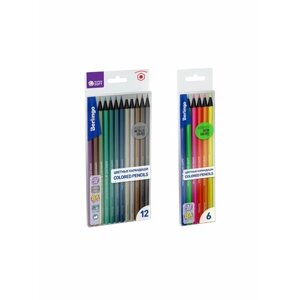 Набор цветных карандашей металлик 12 цветов и флуоресцентные 6 цветов