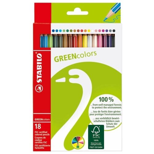 Набор цветных карандашей STABILO GREENcolors, 18 штук от компании М.Видео - фото 1