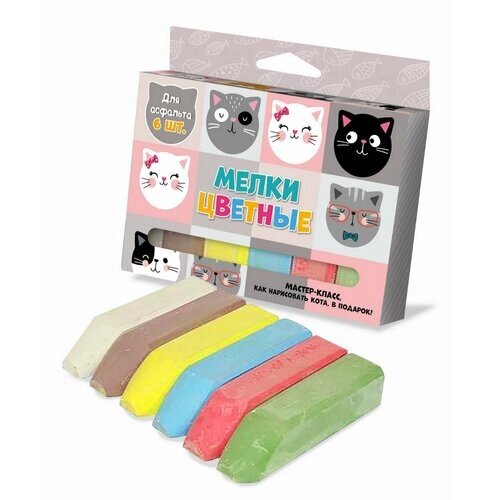 Набор цветных мелков ND Play Кошки с ушками для асфальта 6шт 12,3x8,4x2,2см 304760 от компании М.Видео - фото 1