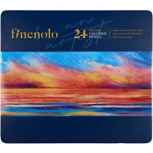 Набор цветных шестигранных карандашей Finenolo 24 цвета, в металлическом коробе-пенале от компании М.Видео - фото 1