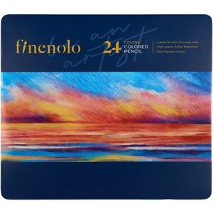 Набор цветных шестигранных карандашей Finenolo 24 цвета, в металлическом коробе-пенале