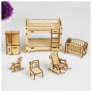 Набор деревянной мебели для кукол "Детская", 6 предметов, конструктор