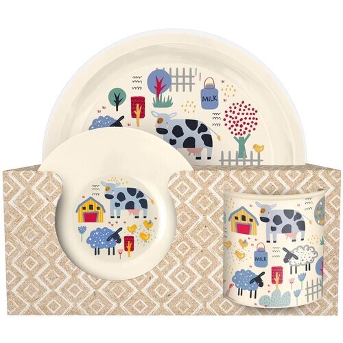 Набор детской посуды Кантри пластиковый тарелка с декором диаметр 21,5 см, миска с рисунком диаметр 13 см, кружка 280 мл IdiLand от компании М.Видео - фото 1