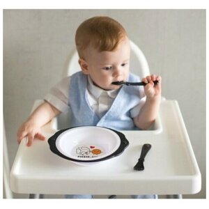 Набор детской посуды "Люблю есть", тарелка на присоске 250мл, вилка, ложка