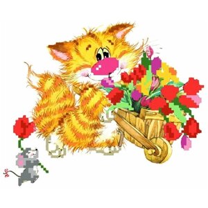 Набор для частичного вышивания бисером "Рисунок на шелке. Без кота - жизнь не та! Цветы для друзей"
