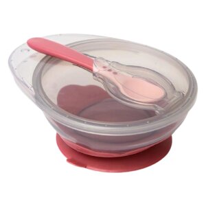 Набор для кормиллилитровения: миска на присоске, с крышкой + ложка, цвет розовый