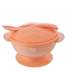 Набор для кормления ROXY-KIDS тарелка на присоске крышка и ложка цвет персиковый