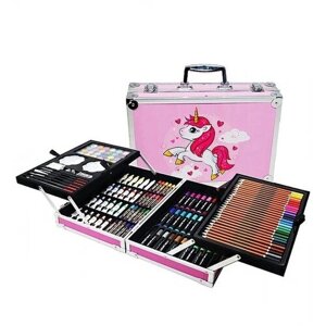 Набор для рисования Единорог в алюминиевом чемоданчике, 145 предметов, розовый