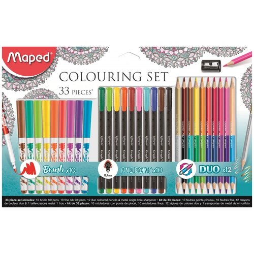 Набор для рисования MAPED "Graph Pep's" 10 фломастеров-кистей, 10 капиллярных ручек, 12 цветных карандашей от компании М.Видео - фото 1