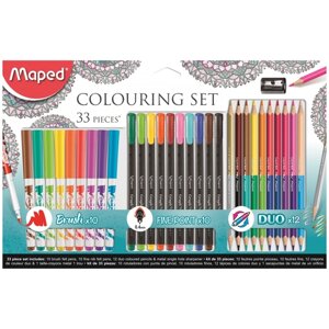 Набор для рисования MAPED "Graph Pep's" 10 фломастеров-кистей, 10 капиллярных ручек, 12 цветных карандашей