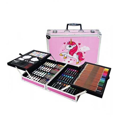 Набор для рисования, набор юного художника 145 предметов. металлический кейс. Розовый Пони от компании М.Видео - фото 1