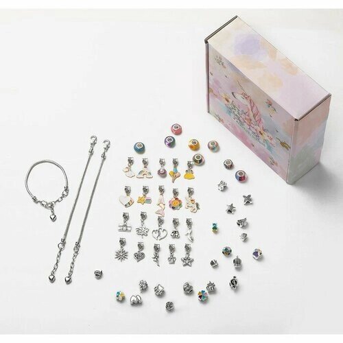 Набор для создания браслетов "Подарок для девочек", единорог, 63 предмета, цветной от компании М.Видео - фото 1