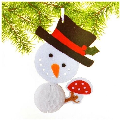 Набор для создания подвесной елочной игрушки из фетра и бумаги гофре Снеговик в шляпе от компании М.Видео - фото 1