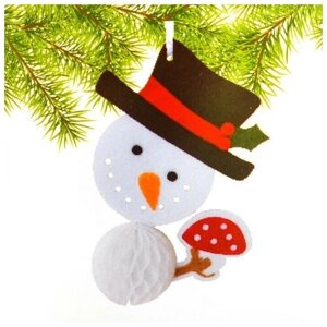 Набор для создания подвесной елочной игрушки из фетра и бумаги гофре Снеговик в шляпе