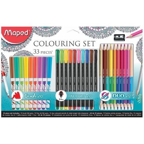 Набор для творчества MAPED "Colouring Set", 10 фломастеров, 10 капиллярных ручек, 12 двусторонних цветных карандашей, точилка, 897417, 661552 от компании М.Видео - фото 1