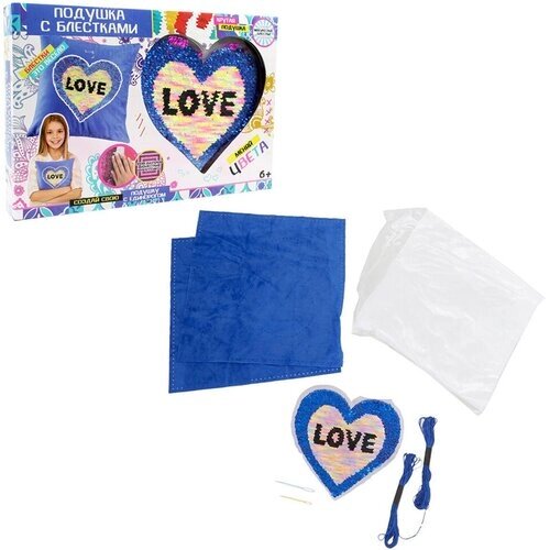 Набор для творчества Подушка голубая с пайетками Сердце, ST312-1 от компании М.Видео - фото 1