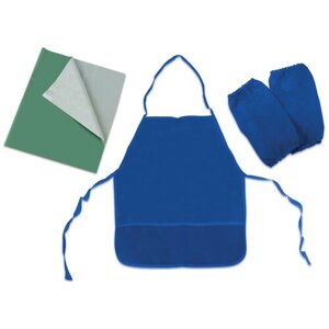 Набор для уроков труда пифагор : клеёнка ПВХ зеленая, 69х40 см, фартук и нарукавники синие