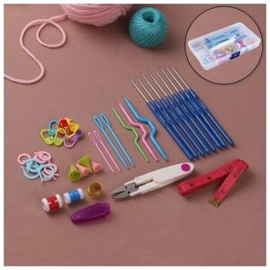 Набор для вязания 45 предметов 17,5*10см (8 крючков с пласт ручками) пластик футляр 2600715