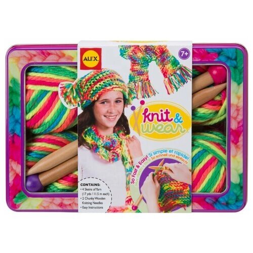 Набор для вязания спицами "Разноцветные шарф и шапочка" от компании М.Видео - фото 1