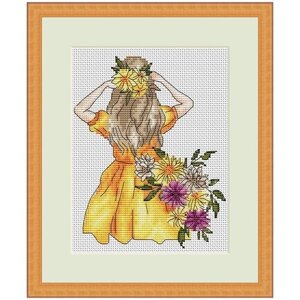 Набор для вышивания крестиком "Девушка с цветами" 13х17 см