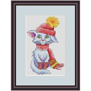 Набор для вышивания крестиком "Котик в шапке" 9.5х14.8 см