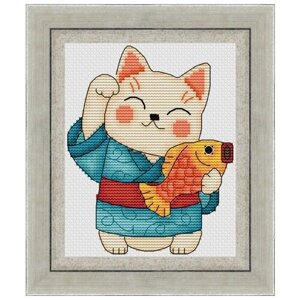 Набор для вышивания крестиком "Котик в синем кимоно" 10.8х13.6 см