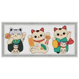 Набор для вышивания крестиком "Манэки-нэко три кота" 38.4х15.7 см