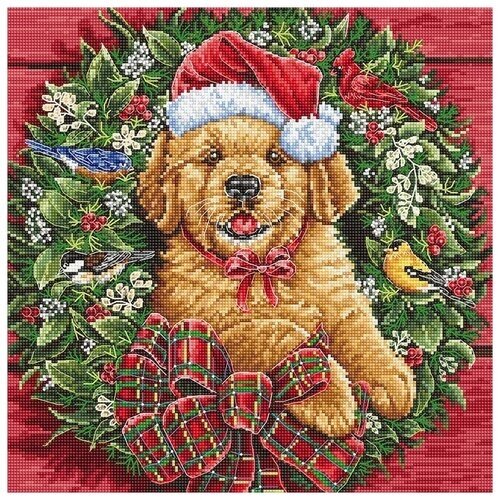 Набор для вышивания крестом Рождественский щенок LETI. L8053, 26x26 см. канва, мулине от компании М.Видео - фото 1
