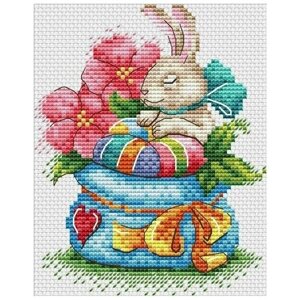 Набор для вышивания М. П. Студия "Зайчонок в цветах" 11x14 см, Кролики Детские Животные Цветы