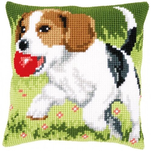 Набор для вышивания подушка размером 40х40 (ковровая техника) ZD-1218 Собака с мячом от компании М.Видео - фото 1