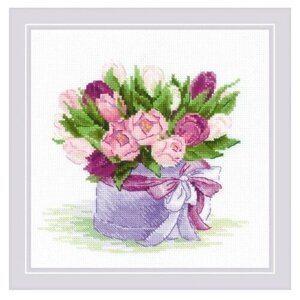 Набор для вышивания "Тюльпаны в шляпной коробке" Риолис (Сотвори Сама), 20x20 см