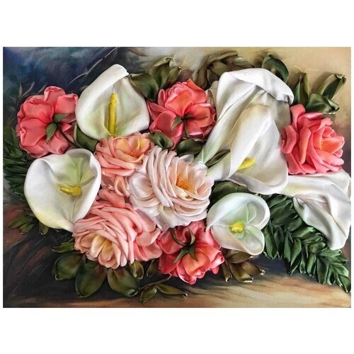 Набор для вышивки лентами каролинка "Каллы с розами" 25х33см от компании М.Видео - фото 1