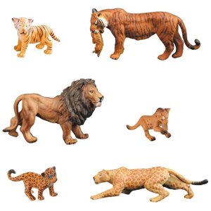 Набор фигурок животных серии "Мир диких животных"2 льва, 2 леопарда, 2 тигра (набор из 6 предметов)