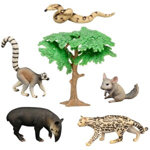 Набор фигурок животных серии "Мир диких животных"муравьед, лемур, шиншилла, ягуар, змея (набор из 6 предметов)
