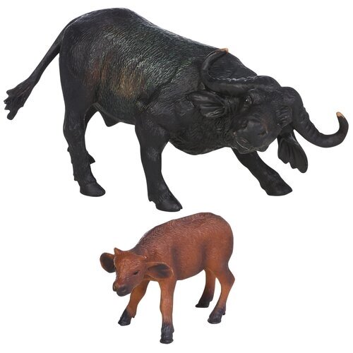 Набор фигурок животных серии "Мир диких животных": Семья буйволов, 2 предмета (буйвол и буйволёнок) от компании М.Видео - фото 1