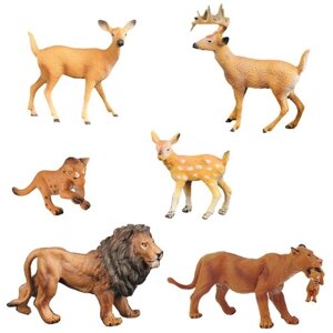 Набор фигурок животных серии "Мир диких животных"Семья львов и семья оленей (набор из 6 предметов)