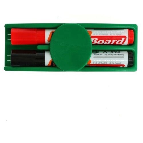 Набор: губка магнитная - стиралка маркера с магнитной доски + 2 водных маркера, цвета микс от компании М.Видео - фото 1