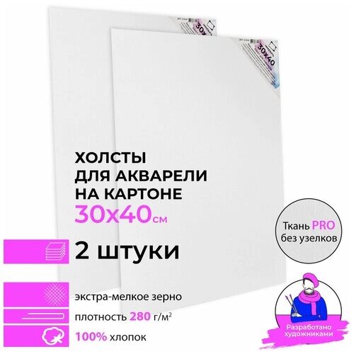 Набор холстов акварельных на картоне Малевичъ, 30х40 см, 2 шт от компании М.Видео - фото 1