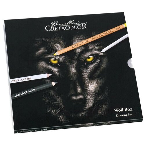 Набор художественных материалов Cretacolor "WOLF BOX" 25 предметов, в металлической коробке от компании М.Видео - фото 1