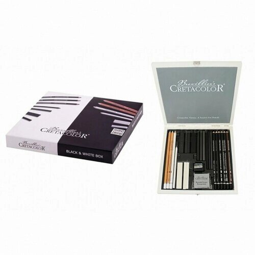 Набор художественный CretacoloR Black&white для эскизов, 25 элементов в деревянной коробке от компании М.Видео - фото 1