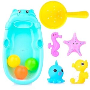Набор игрушек для купания Oubaoloon 4 шт, ковшик, 3 мячика, ванночка, в пакете (678-26)