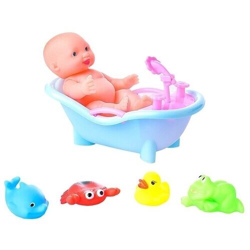 Набор игрушек для купания Oubaoloon 4 шт, с пупсом в ванночке, в пакете (OSB9815)