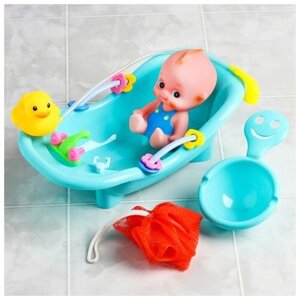 Набор игрушек для купания «Пупсик в ванне», 5 предметов, цвет сюрприз