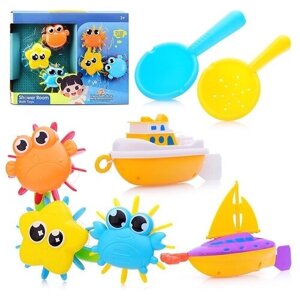 Набор игрушек для ванны Oubaoloon "Веселое купание" 7 предметов, пластик, в коробке (8577-8)