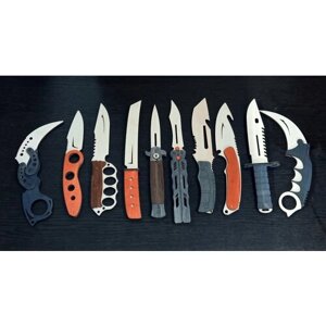 Набор из 10 игровых ножей cs go, деревянные, складные, бабочка, керамбит, м9, флип, танту, стилет и др.